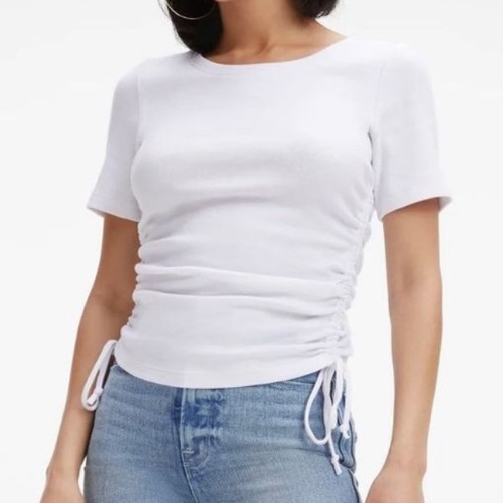 Good American Ruched Tee T Shirt Short Sleeve Crew Neck White Small